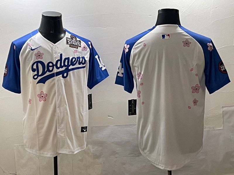 Men Los Angeles Dodgers Blank White Blue Sakura Edition 2025 Nike MLB Jersey style 3